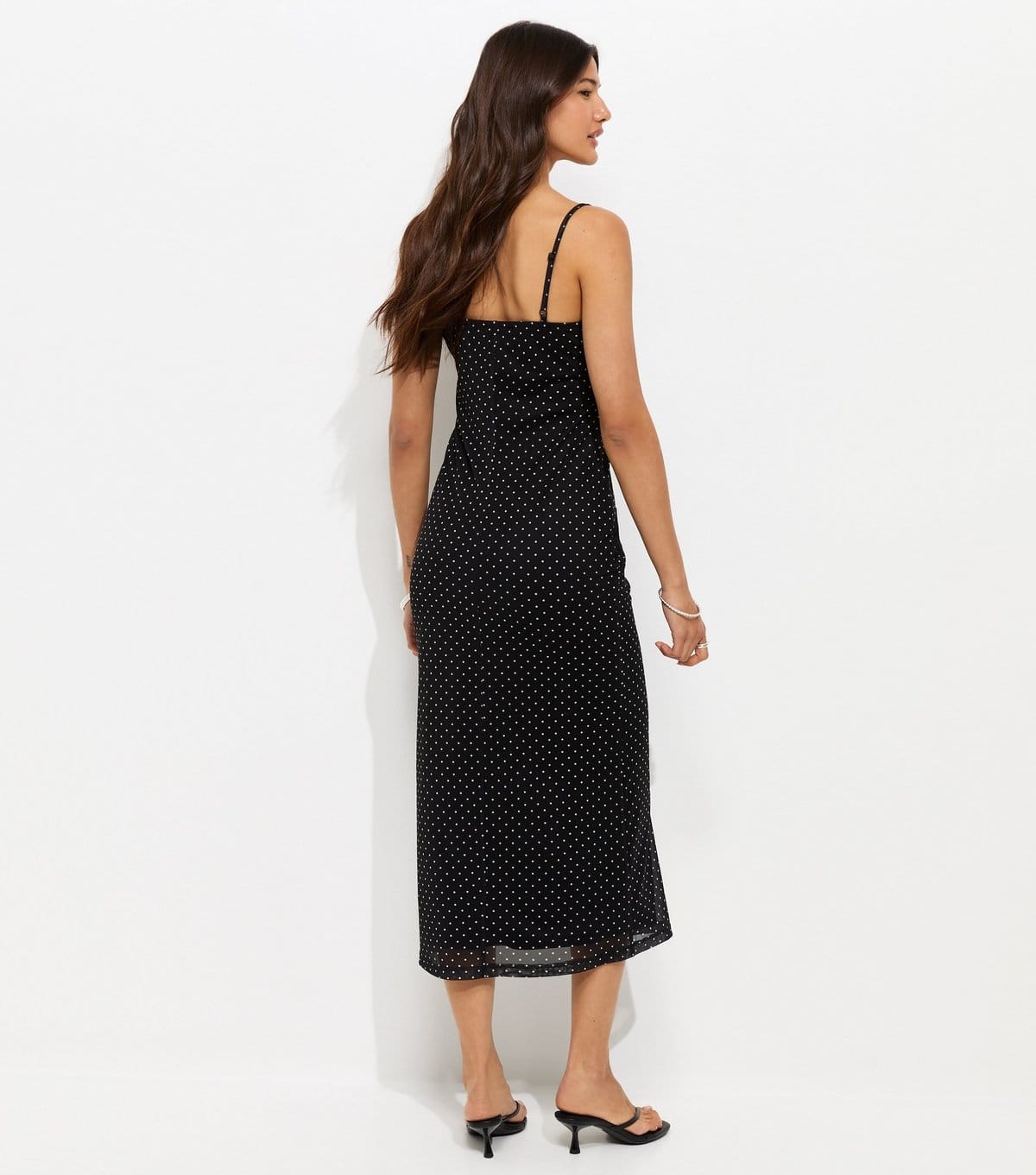 New Look Women's Black Polka Dot Mesh Lace Trim Midi Dress New Look - 4