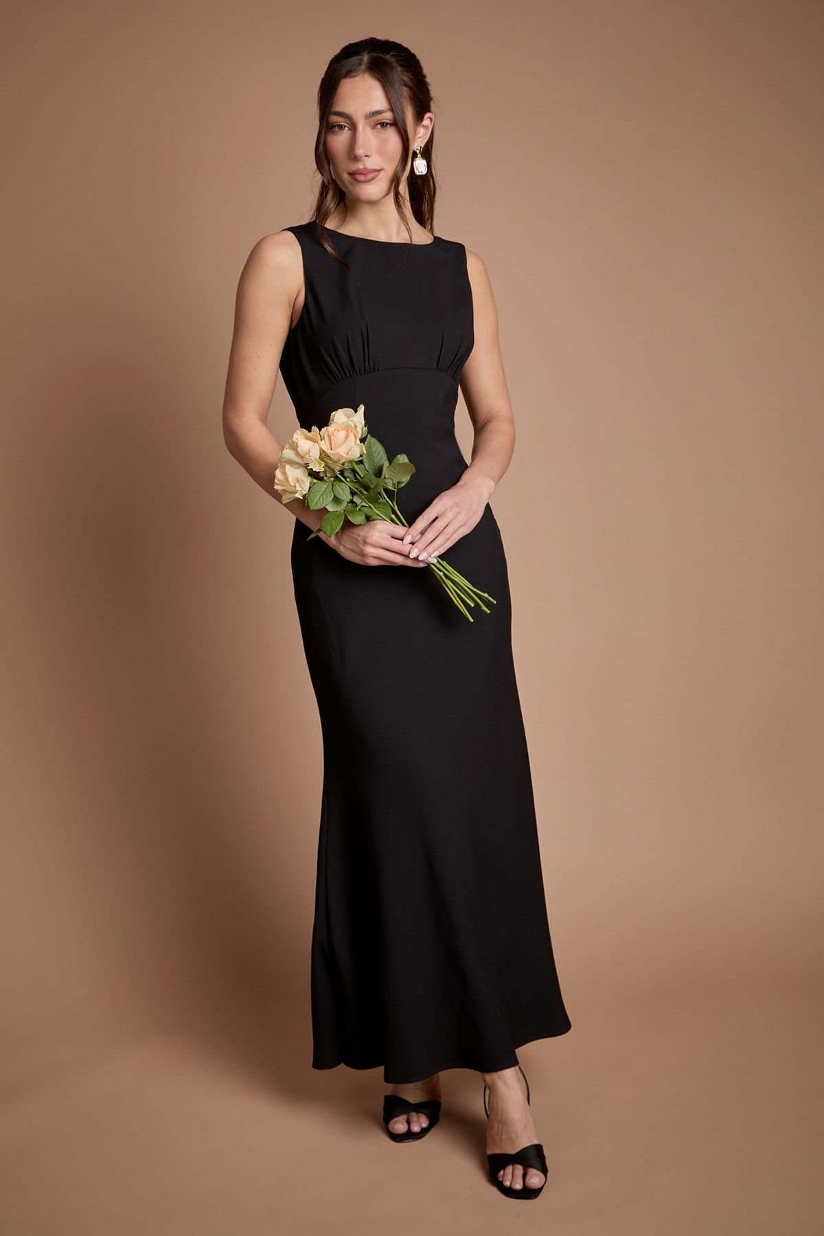 Coast Coast Women's Honoured Petite Sleeveless Cowl Back Maxi Bridesmaid Dress in Black