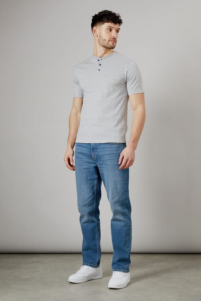 Burton Burton Men's Grey Marl Grandad Neck T-Shirt - 2
