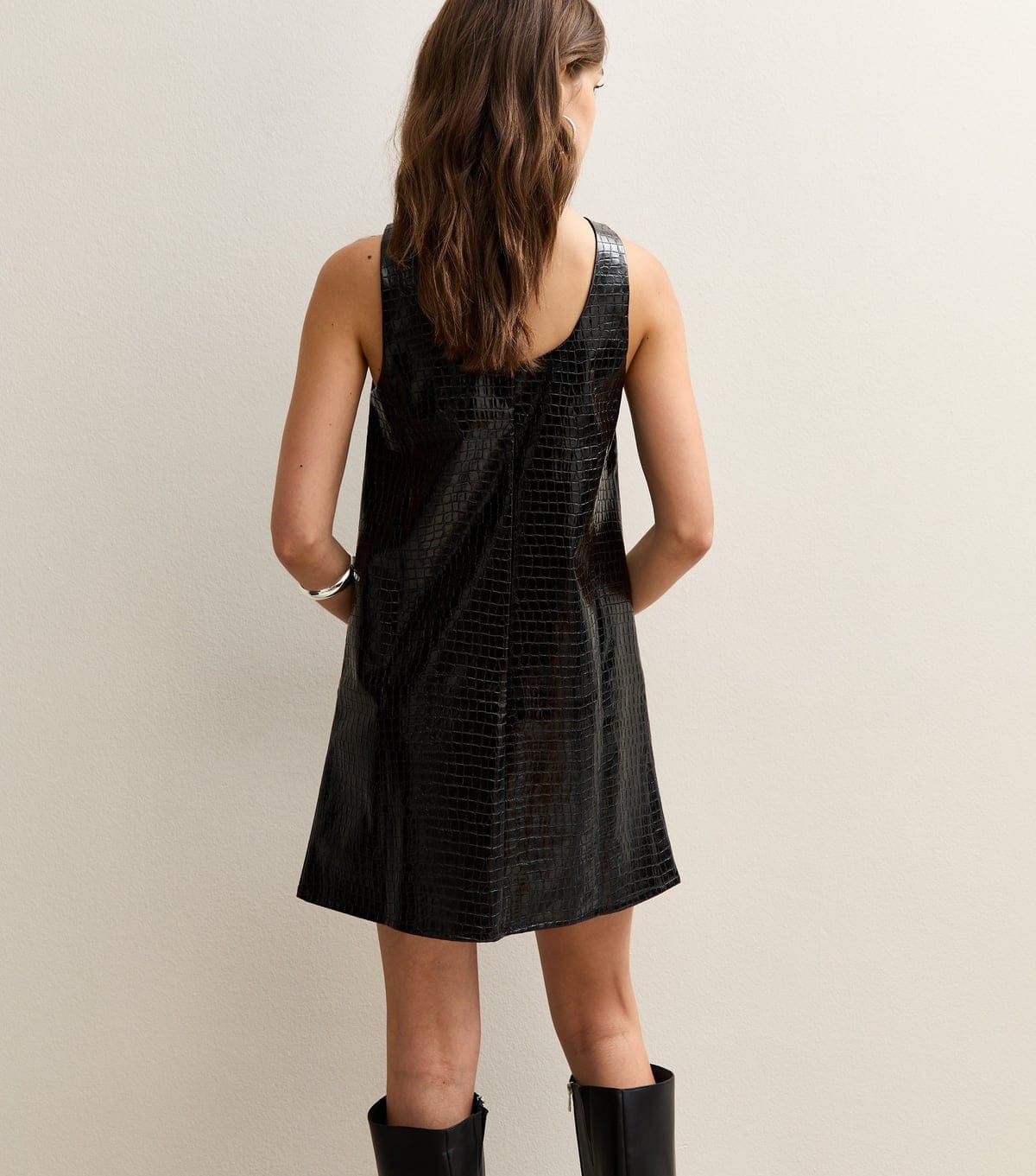 New Look Women's Black Crocodile Effect Faux Leather Dress New Look - 4
