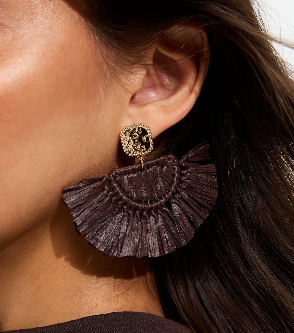 New Look Brown Raffia Tassel Drop Earrings New Look