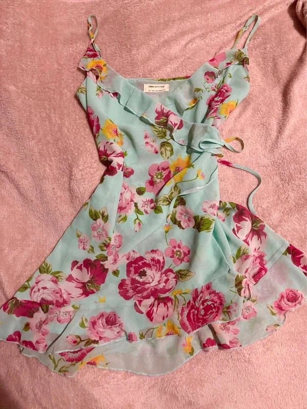 Urban Outfitters urban outfitters floaty vintage turquoise blue floral ruffle dress 6 8 10