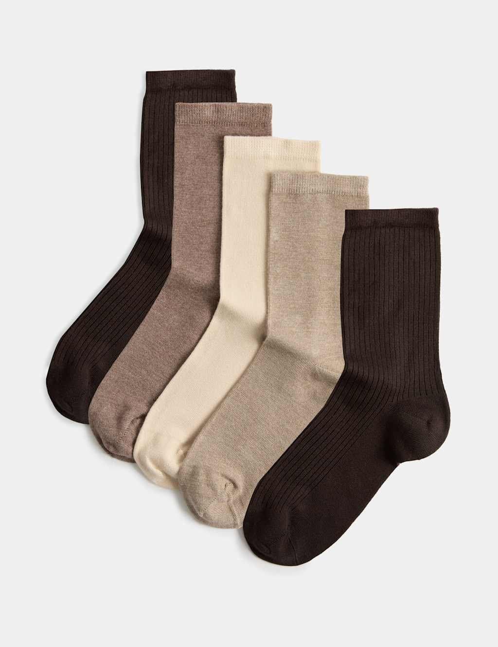 Marks & Spencer M&S 5 Pack Supersoft Crew Socks Chocolate Mix