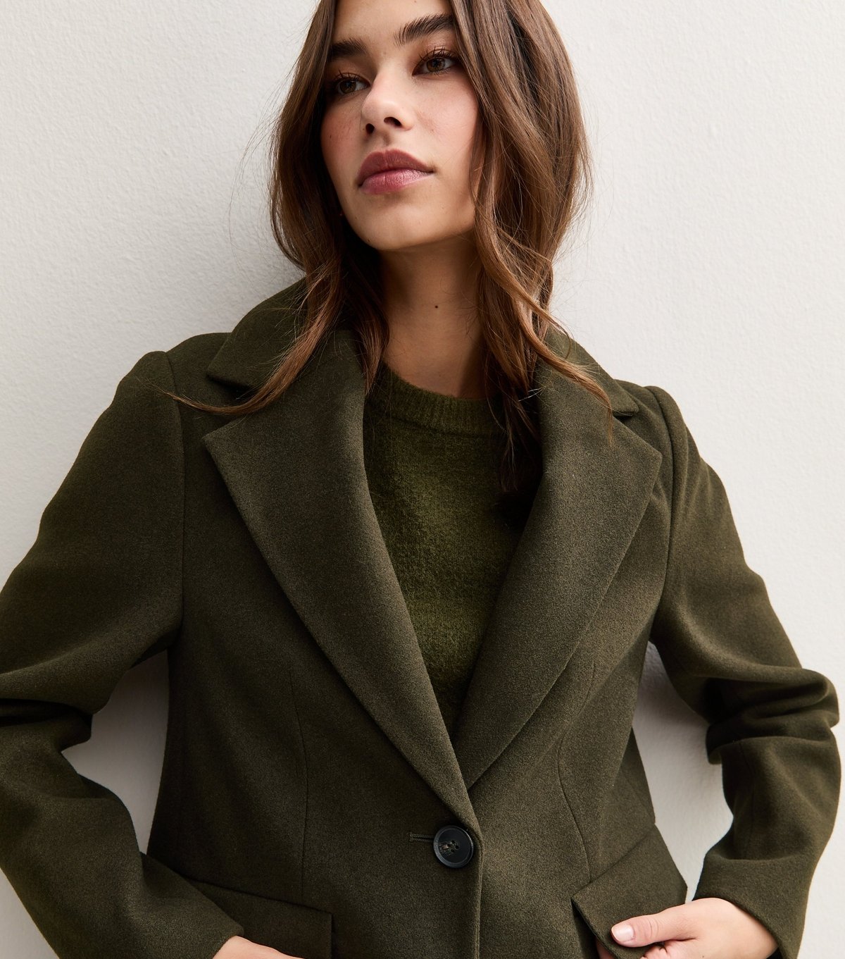 New Look Women's Dark Khaki Single Button Lined Coat New Look - 2