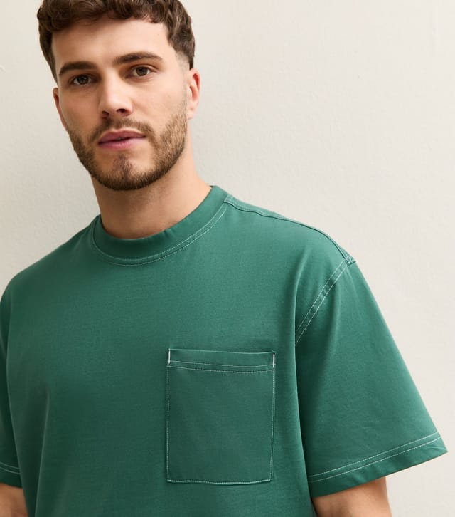 Only and Sons Men's Dark Green Cotton Front Pocket T-Shirt Only and Sons New Look - 2