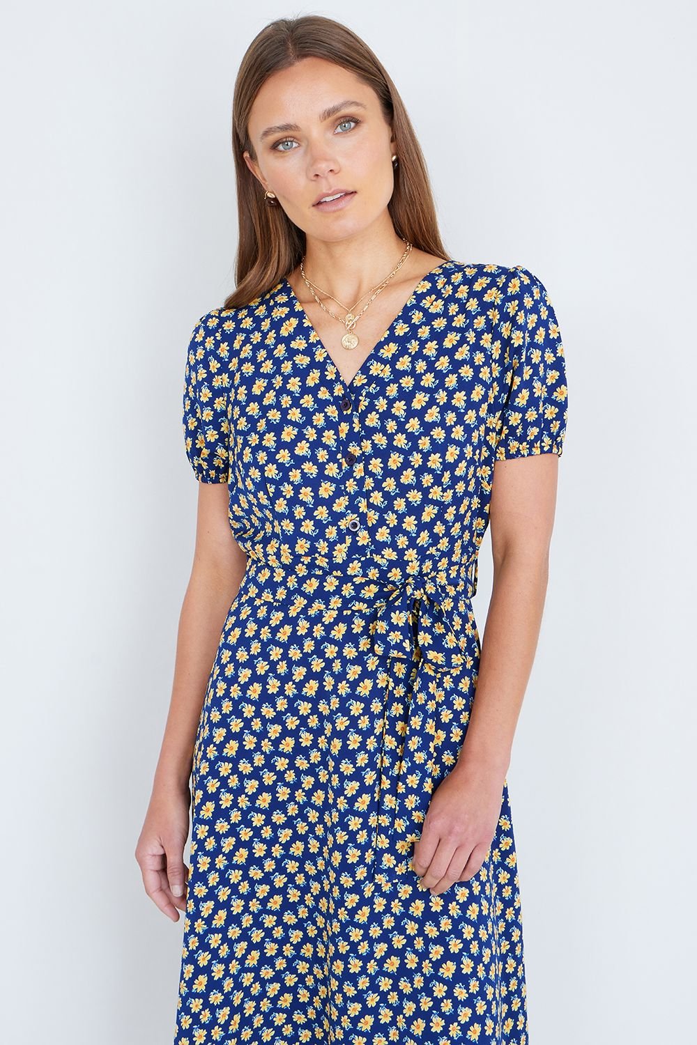 Yumi Yumi Women's Navy Floral Midi Shirt Dress - 2