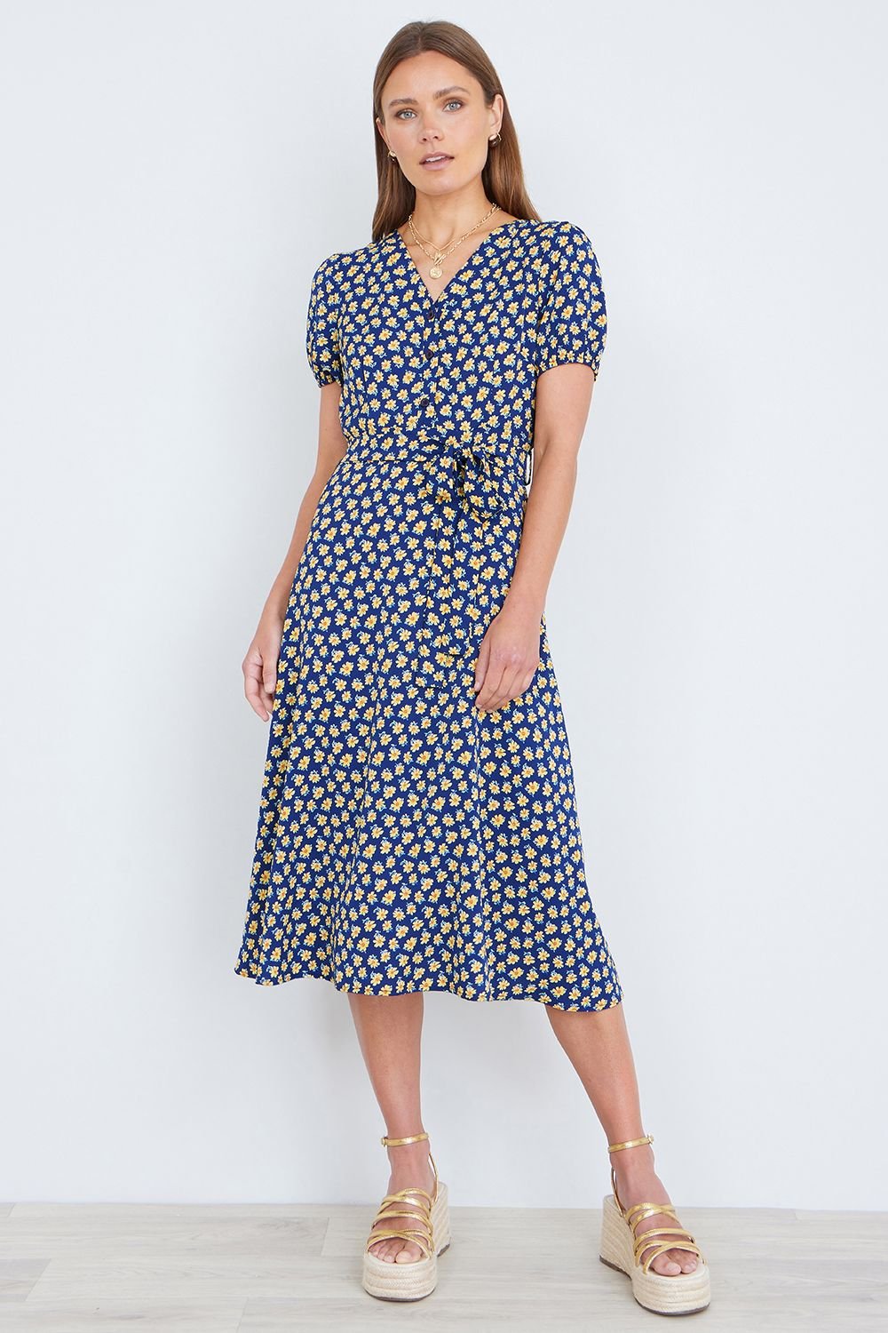 Yumi Yumi Women's Navy Floral Midi Shirt Dress - 3