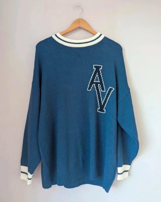 ASOS Women's ASOS varsity AY letter knitted blue and white jumper size 12 oversized college vintage style