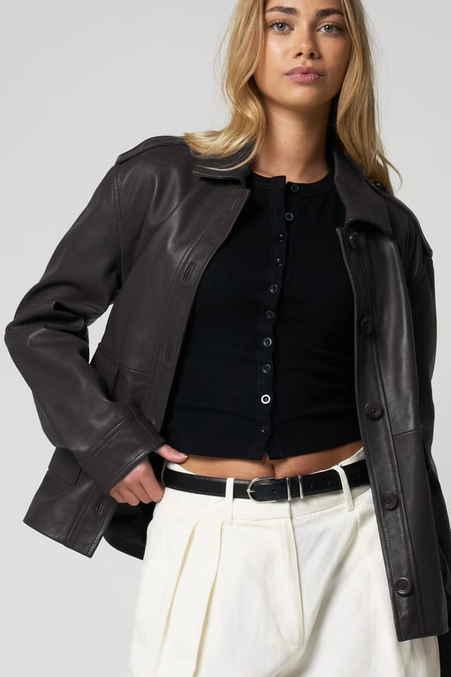 Barneys Originals Barneys Originals Women's Real Leather Utility Jacket in Black - 3