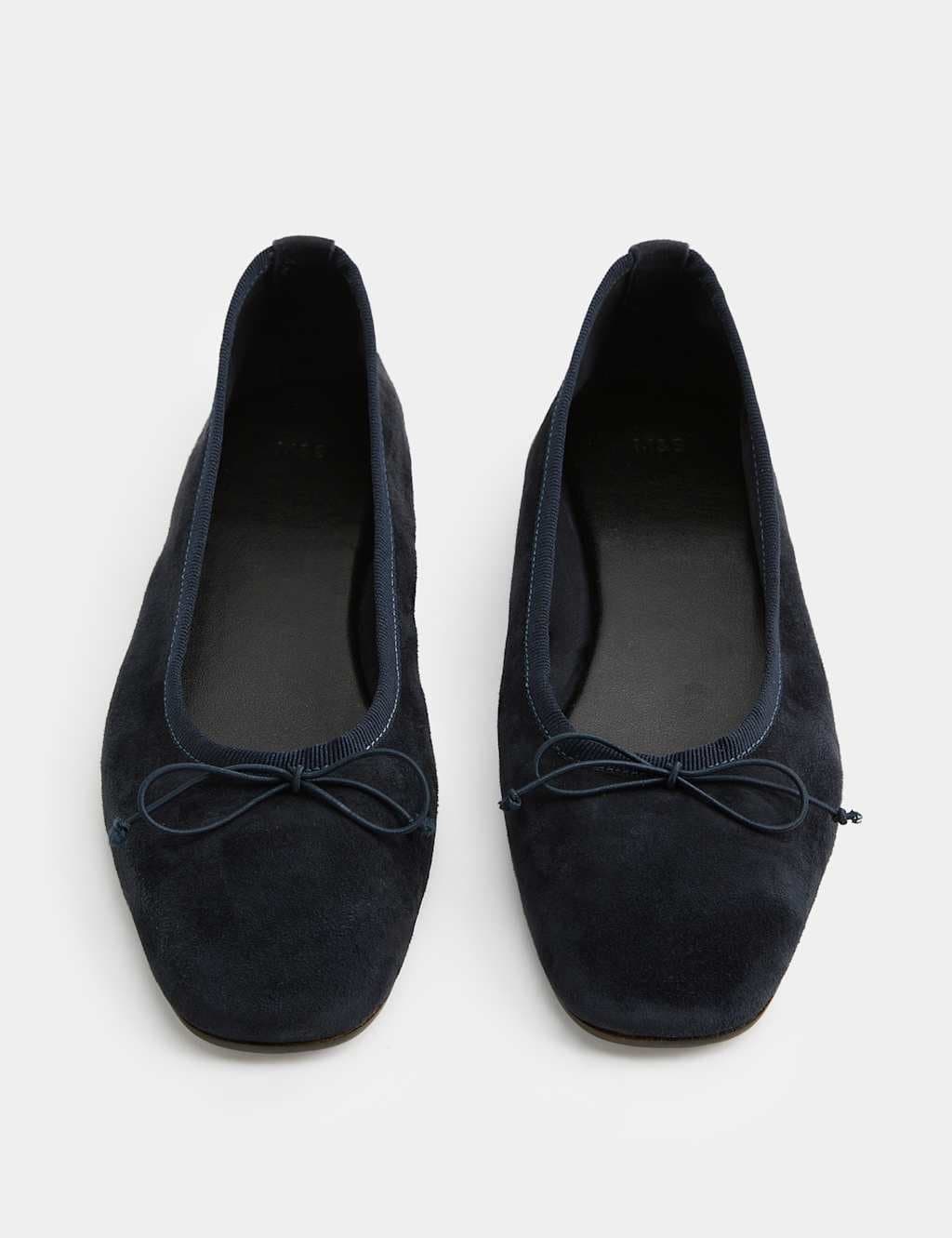 Marks & Spencer M&S Suede Bow Flat Round Toe Ballet Pumps Navy