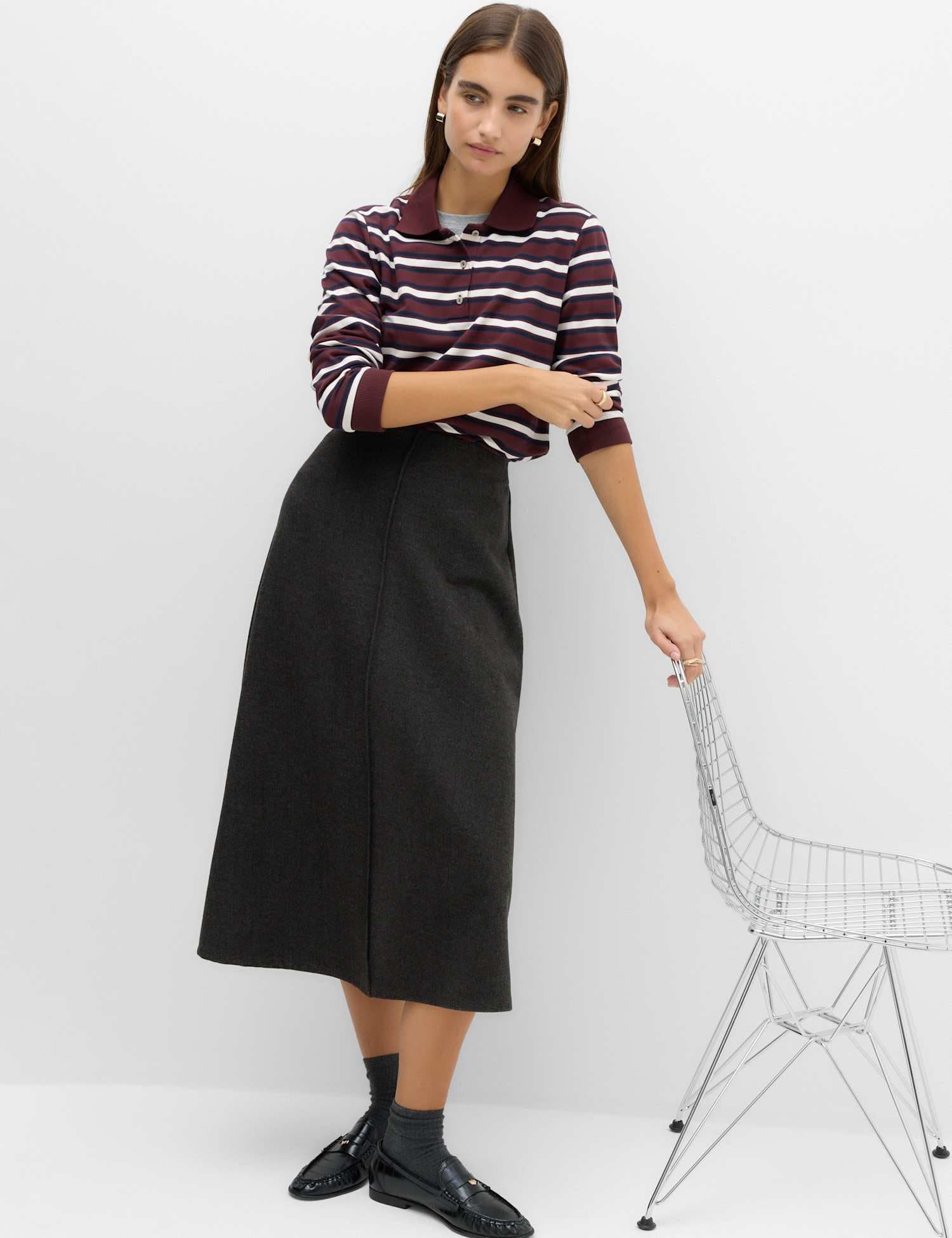 Marks & Spencer M&S Jersey Midi Circle Skirt Dark Grey