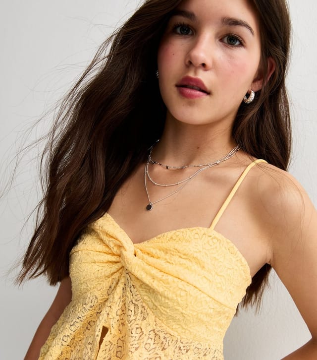 New Look Girls' Light Yellow Twisted Front Lace Cami Top New Look - 3