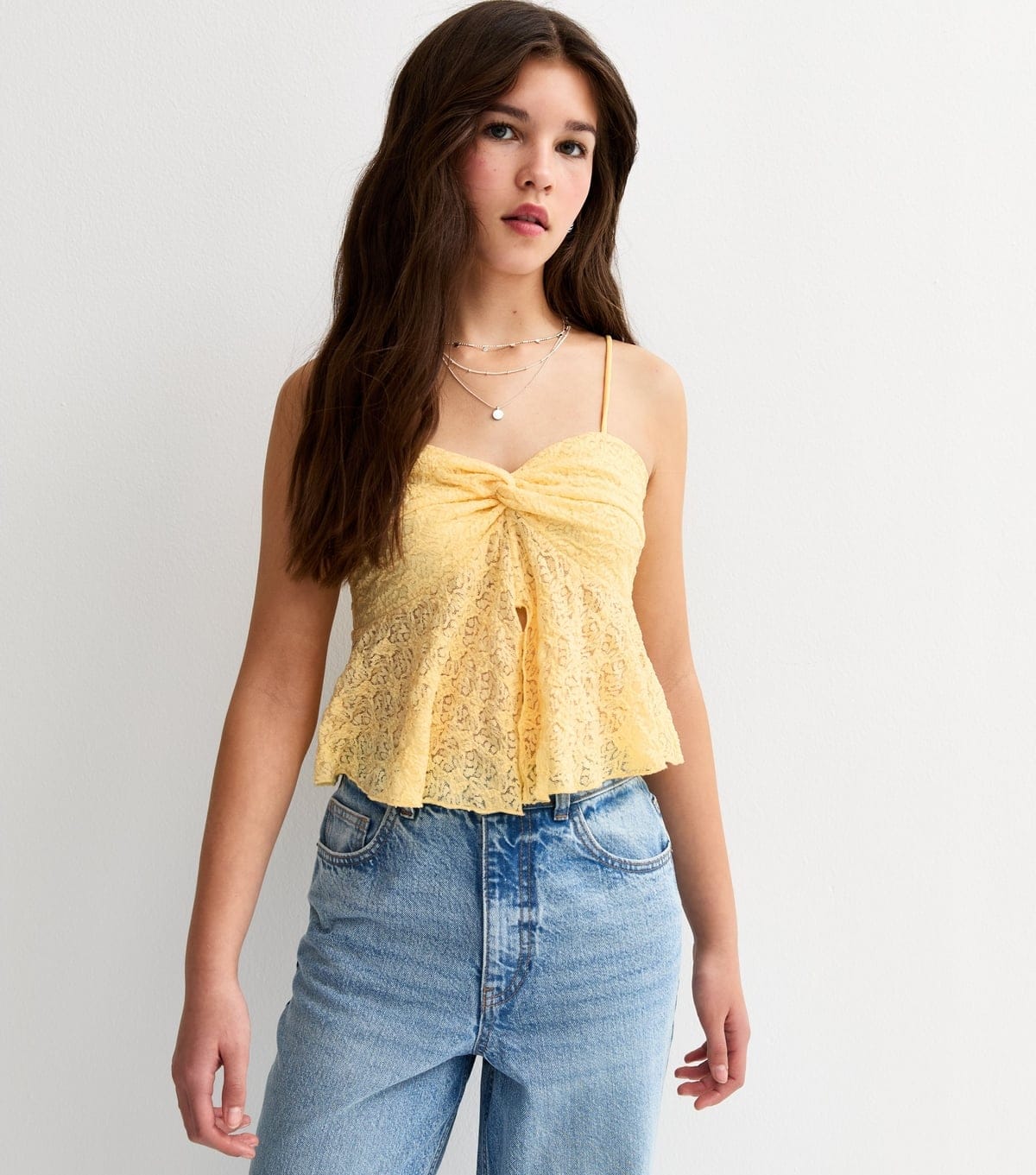 New Look Girls' Light Yellow Twisted Front Lace Cami Top New Look - 4