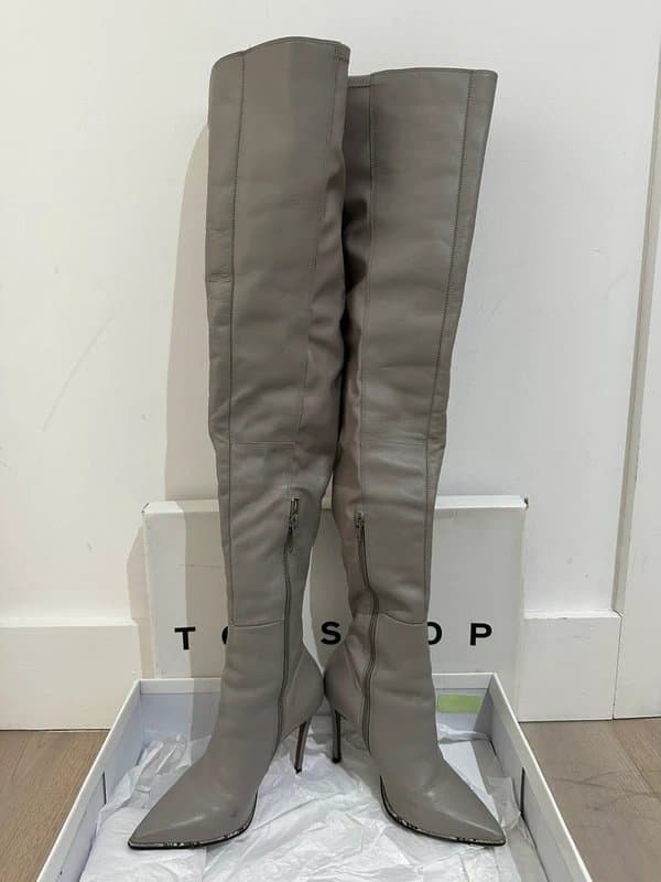 Topshop Top Shop Overknee Leather Boots 4/37 Grey