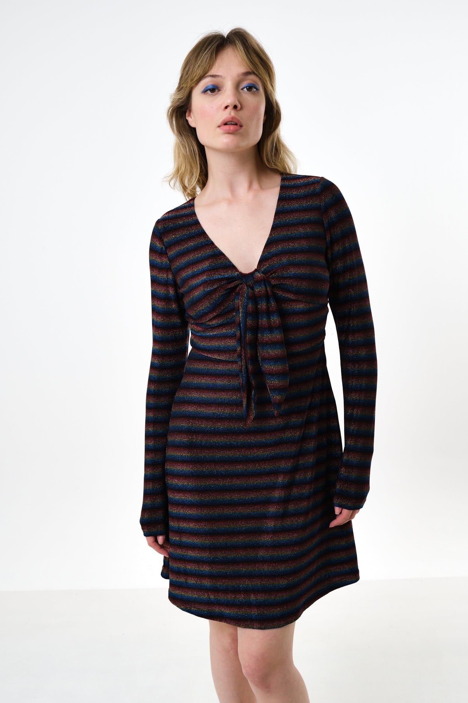 Louche Louche Women's Sidney Sparkle Stripe Fit & Flare Mini Dress - Gold in Metallics