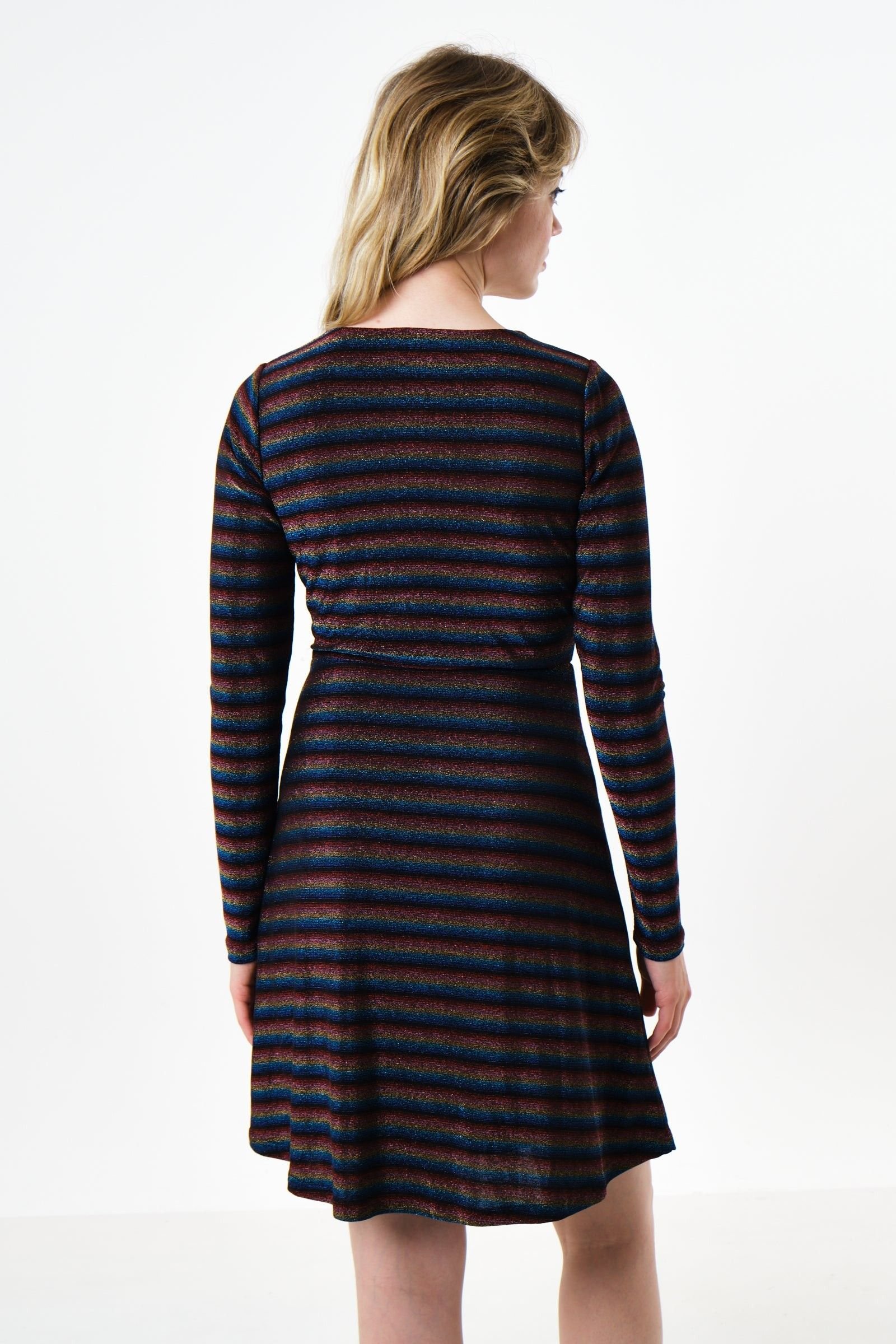 Louche Louche Women's Sidney Sparkle Stripe Fit & Flare Mini Dress - Gold in Metallics - 2