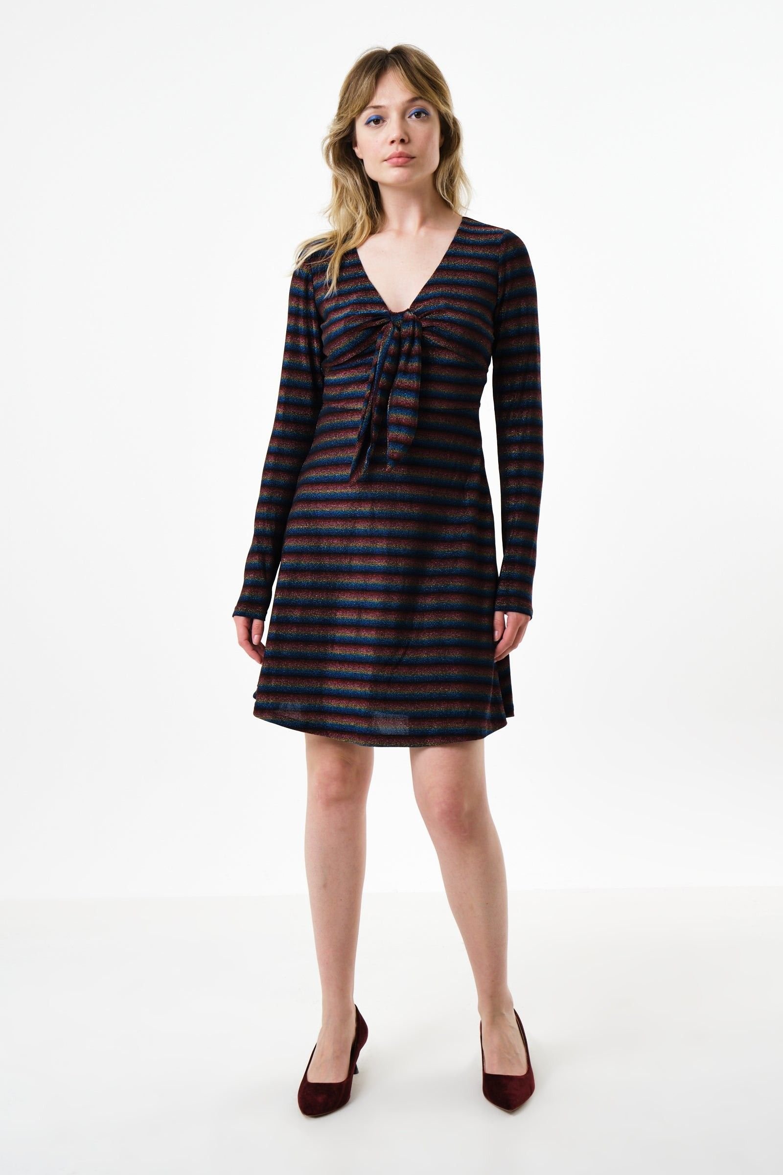 Louche Louche Women's Sidney Sparkle Stripe Fit & Flare Mini Dress - Gold in Metallics - 4