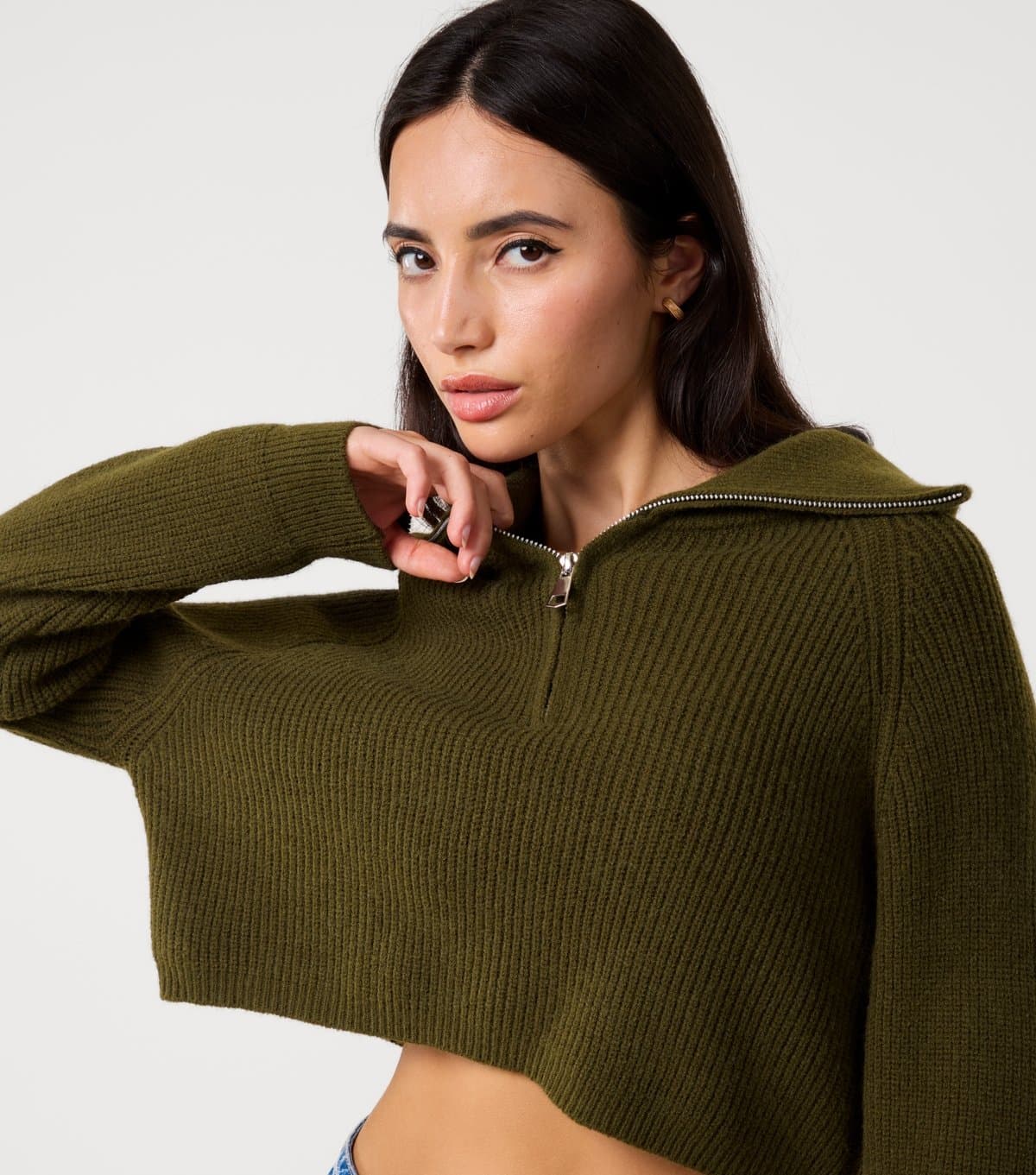 Pink Vanilla Pink Vanilla Khaki Ribbed Knit Jumper
