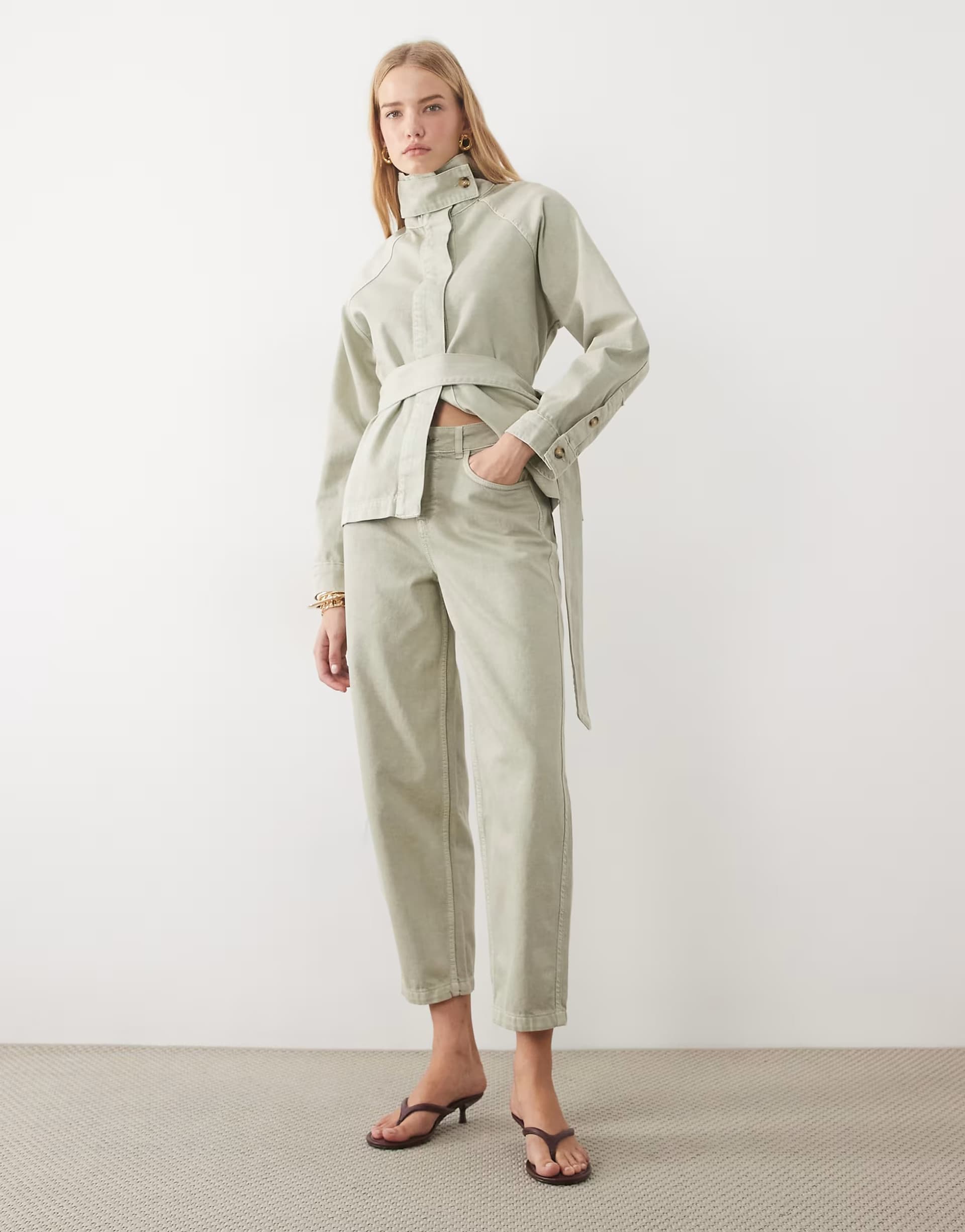 ASOS 4th & Reckless twill denim barrel leg jeans co-ord in green