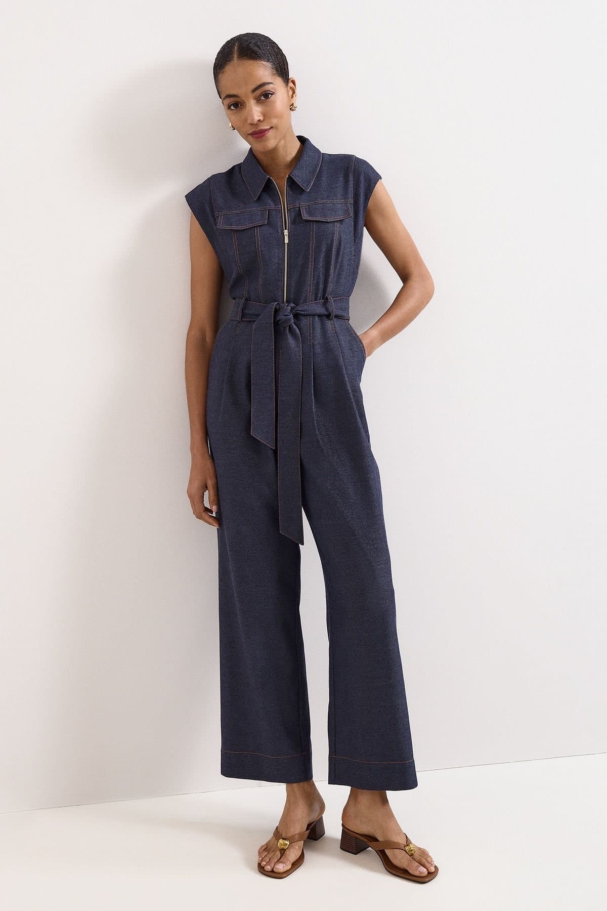 Phase Eight Phase Eight Women's Belted Collared Wide-Leg Jumpsuit in Dark Indigo