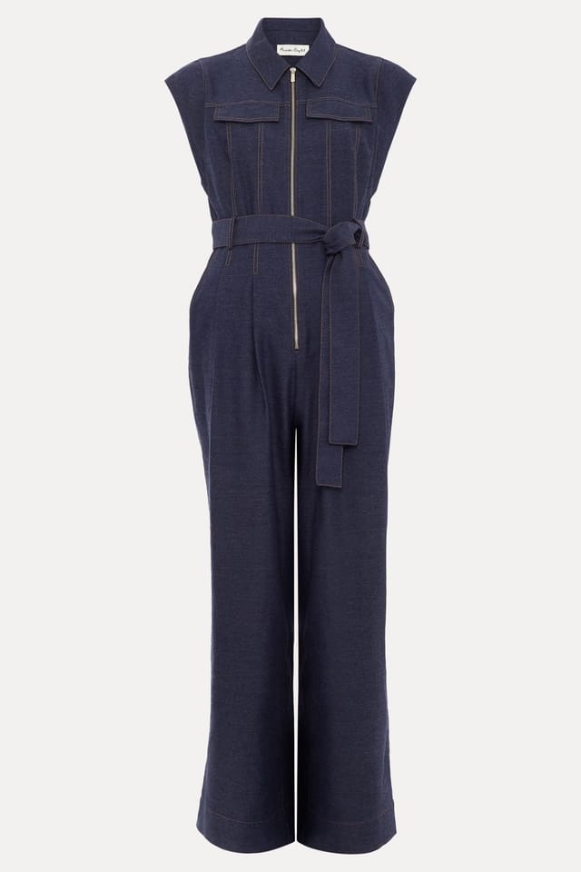 Phase Eight Phase Eight Women's Belted Collared Wide-Leg Jumpsuit in Dark Indigo - 2