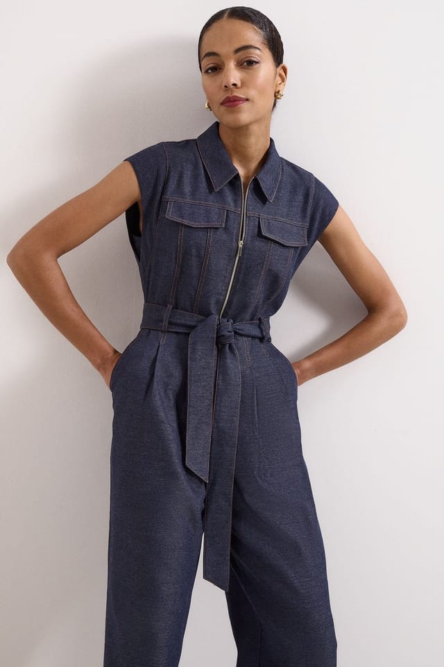 Phase Eight Phase Eight Women's Belted Collared Wide-Leg Jumpsuit in Dark Indigo - 3
