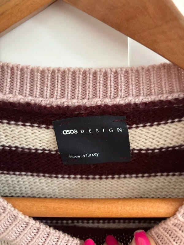 ASOS Design Beige Burgundy Cream Striped Crochet Jumper