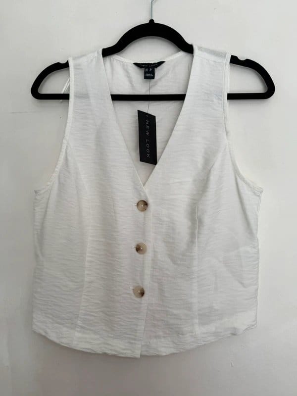 New Look White Tailored Linen Waistcoat