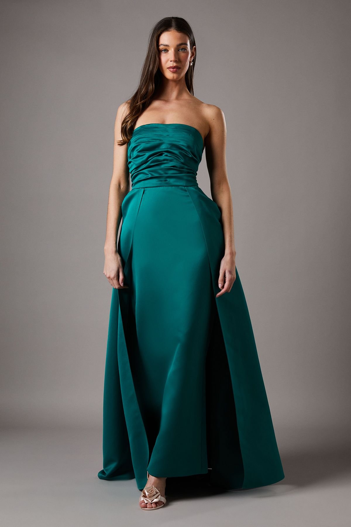 Coast Coast Women's Bandeau Structured Column Maxi Bridesmaid Dress With Overskirt in Emerald - 2