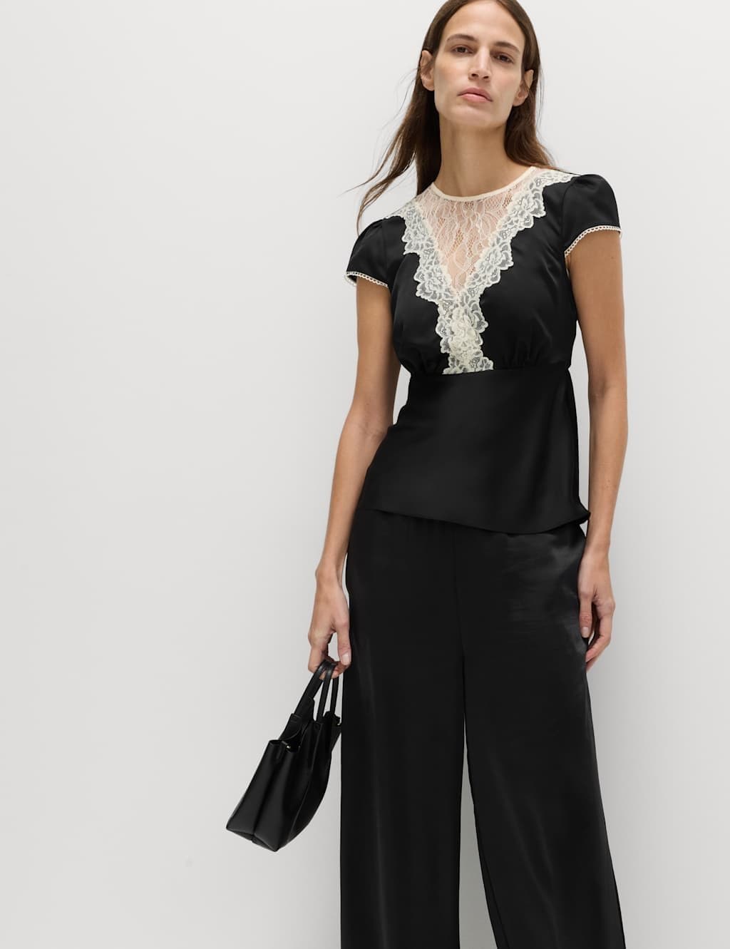 Marks & Spencer M&S Black Satin Lace Insert Top