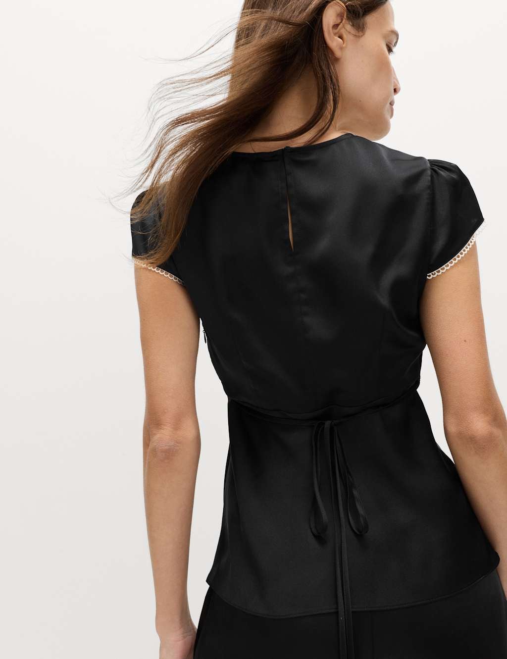 Marks & Spencer M&S Satin Lace Insert Top Black - 2