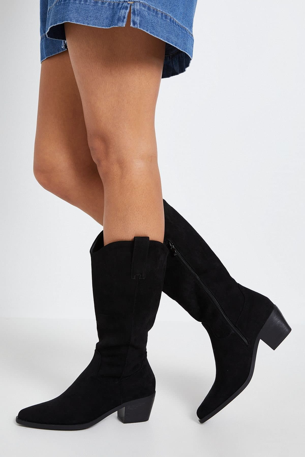 Dorothy Perkins Dorothy Perkins Women's Maya Faux Suede Western Calf Boots in Natural Black