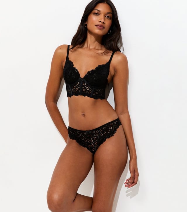 New Look Women's Black Cutwork Lace Longline Balcony Bra New Look - 2