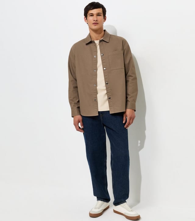 New Look Men's Camel Cotton Regular Fit Long Sleeve Boxy Twill Overshirt New Look - 2
