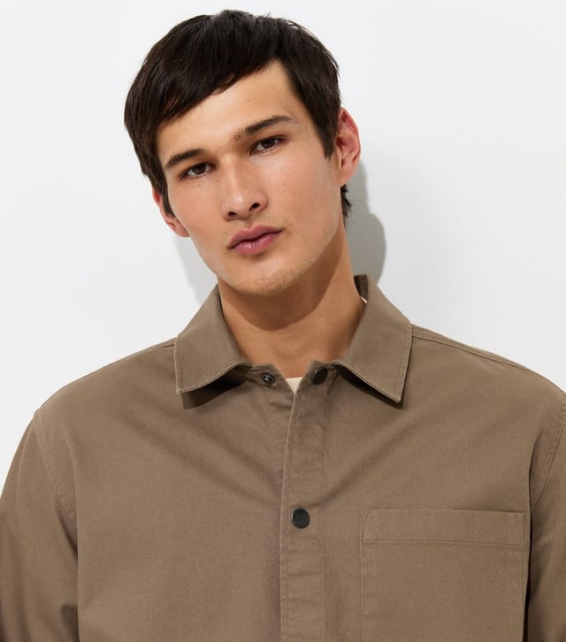 New Look Men's Camel Cotton Regular Fit Long Sleeve Boxy Twill Overshirt New Look - 3