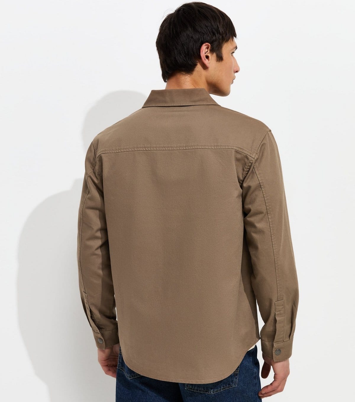 New Look Men's Camel Cotton Regular Fit Long Sleeve Boxy Twill Overshirt New Look - 4
