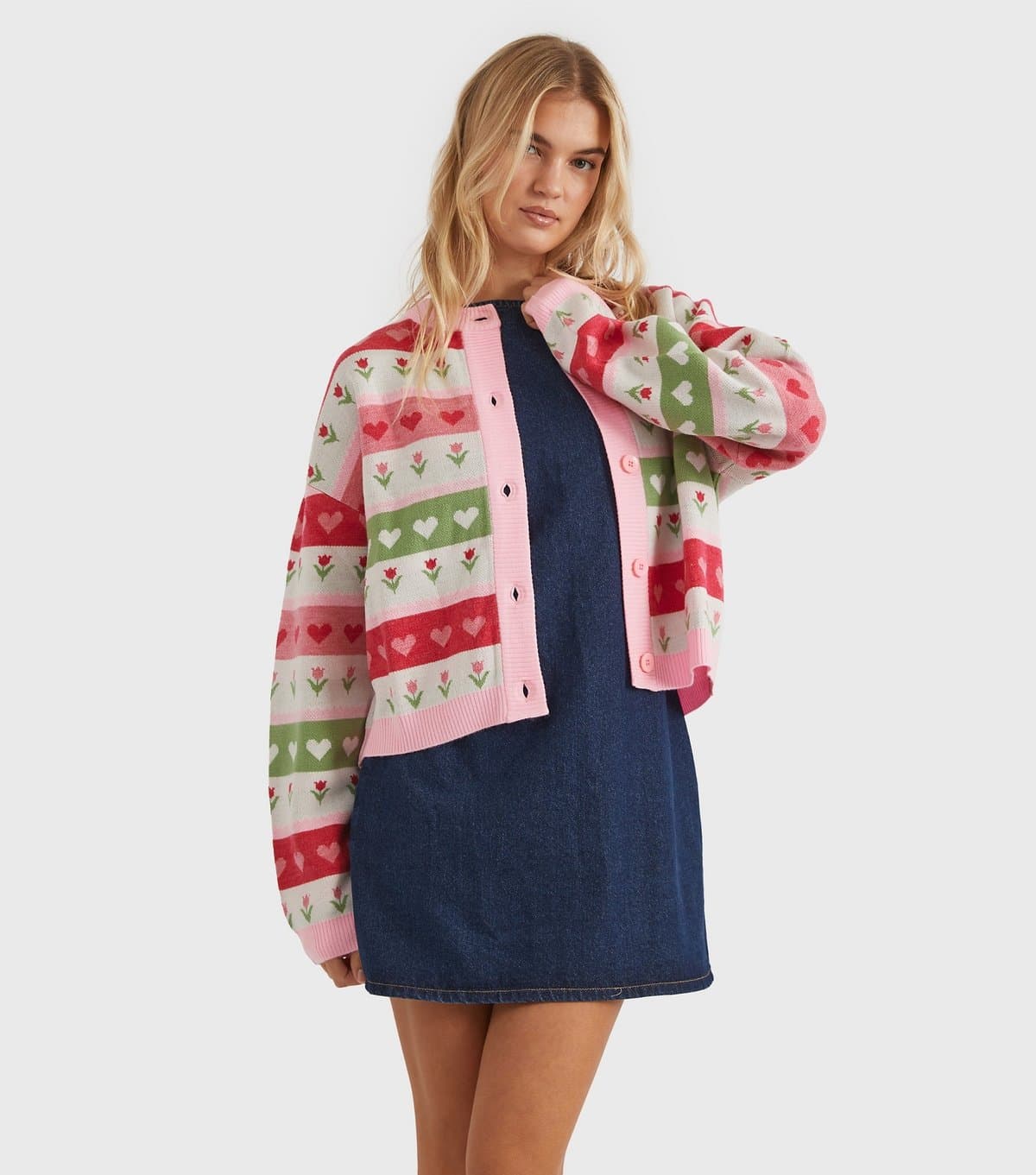 Skinnydip Women's Pink Floral Stripe Knit Cardigan Skinnydip New Look