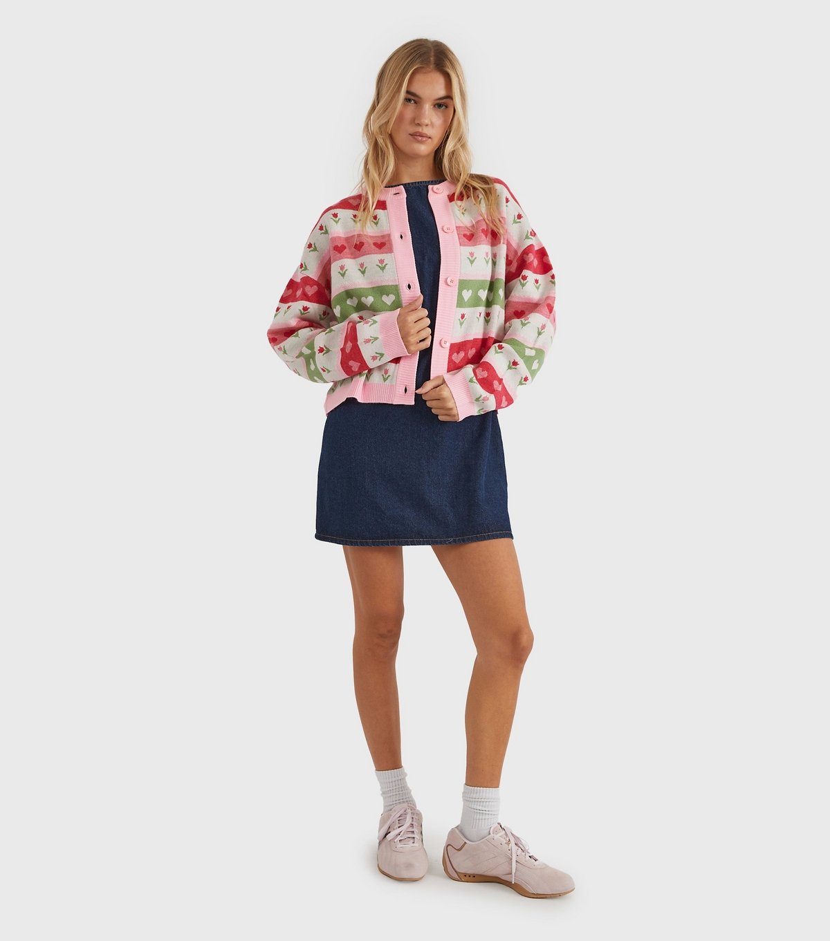 Skinnydip Women's Pink Floral Stripe Knit Cardigan Skinnydip New Look - 2