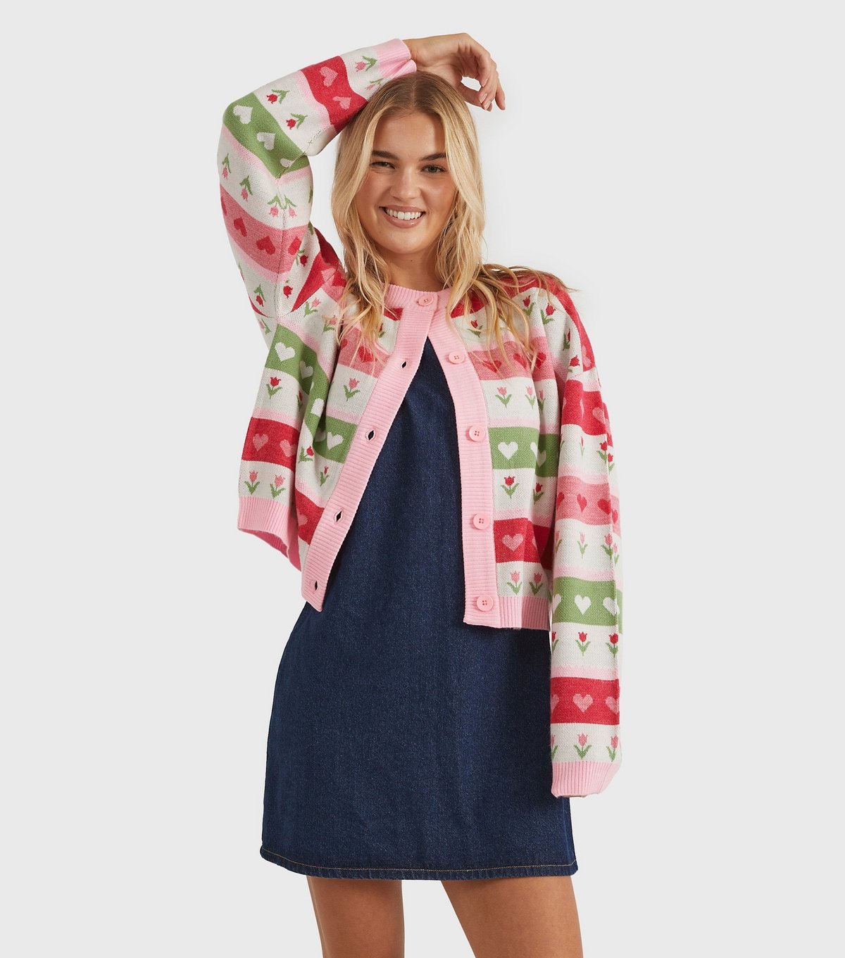 Skinnydip Women's Pink Floral Stripe Knit Cardigan Skinnydip New Look - 3