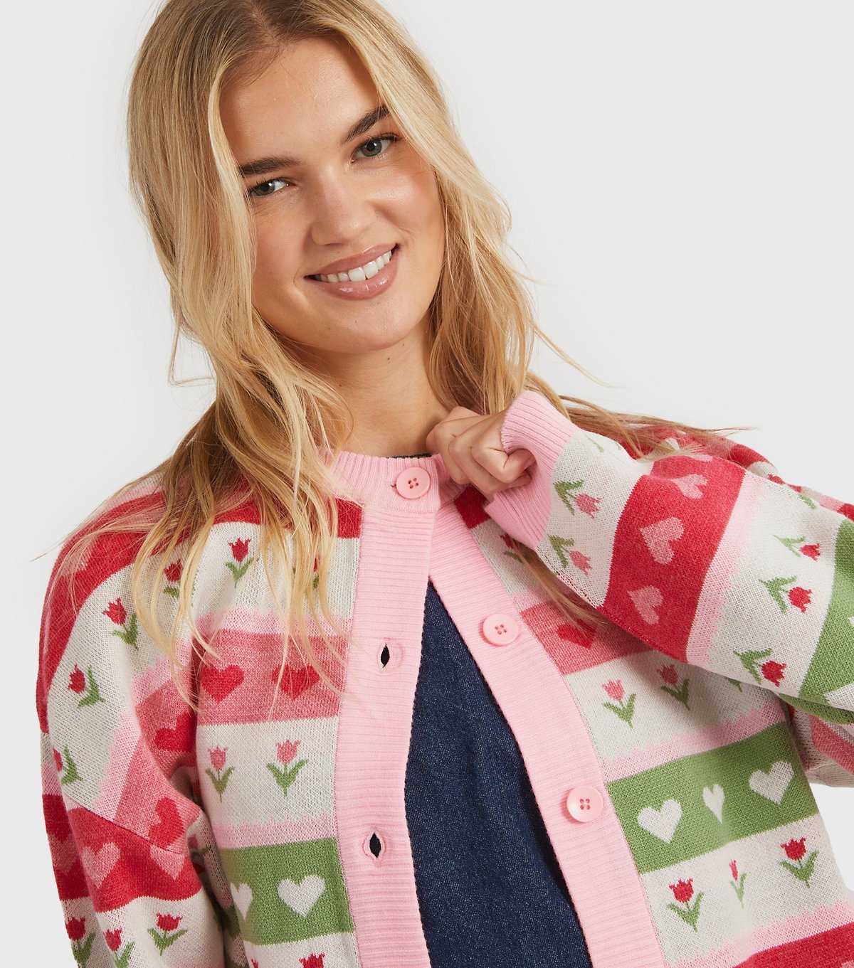 Skinnydip Women's Pink Floral Stripe Knit Cardigan Skinnydip New Look - 4