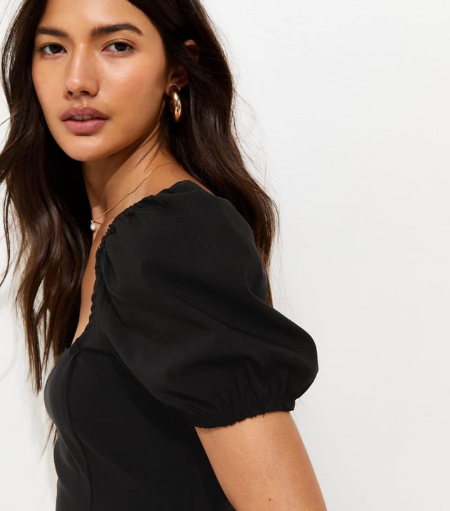 New Look Women's Black Puff Sleeve V Waist Mini Dress New Look - 2
