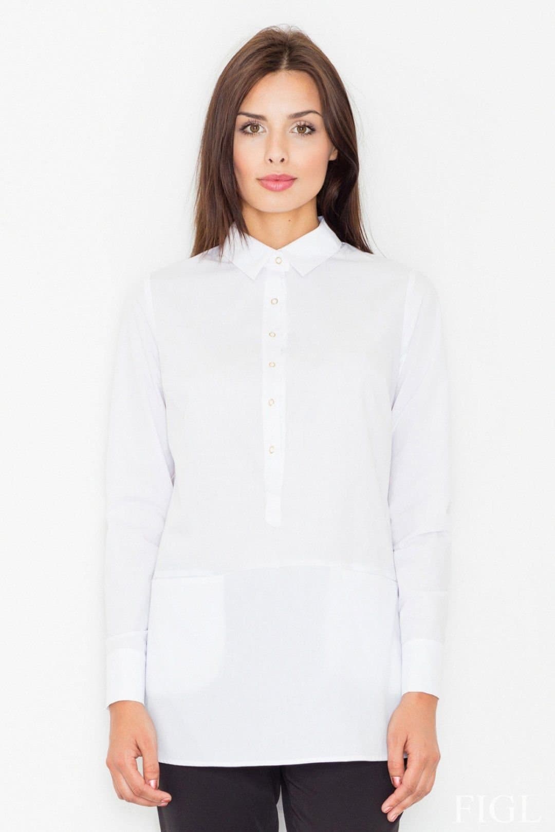 Love Lace Love Lace Women's Long Sleeve Button Front Extended Blouse in White