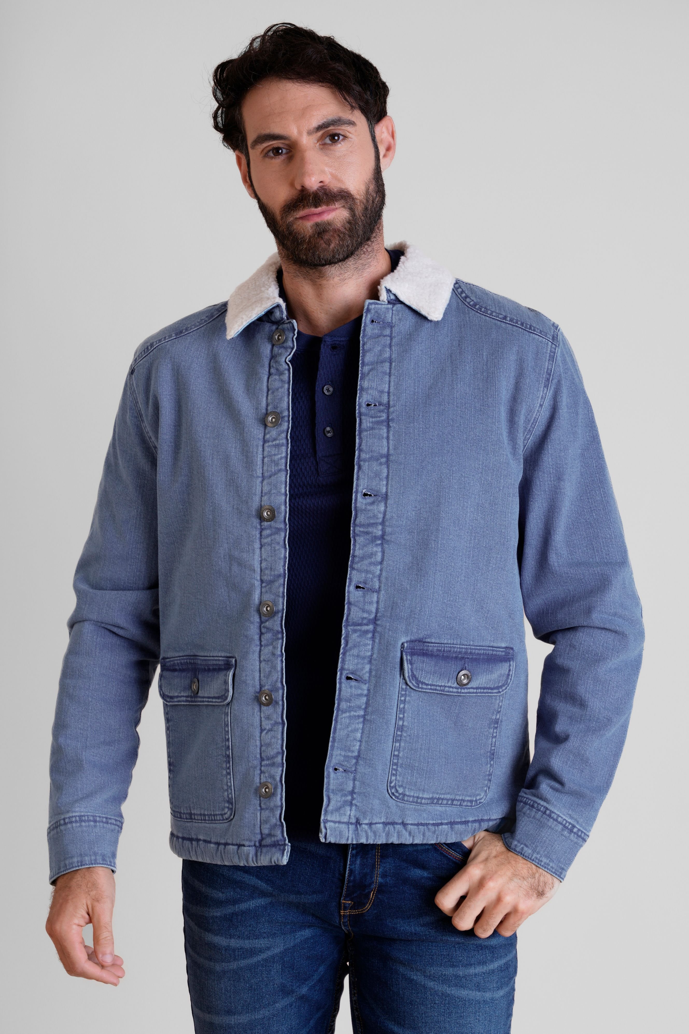 Enorsia Enorsia Men's Borg Lined Denim Jacket in Mid Blue - 2