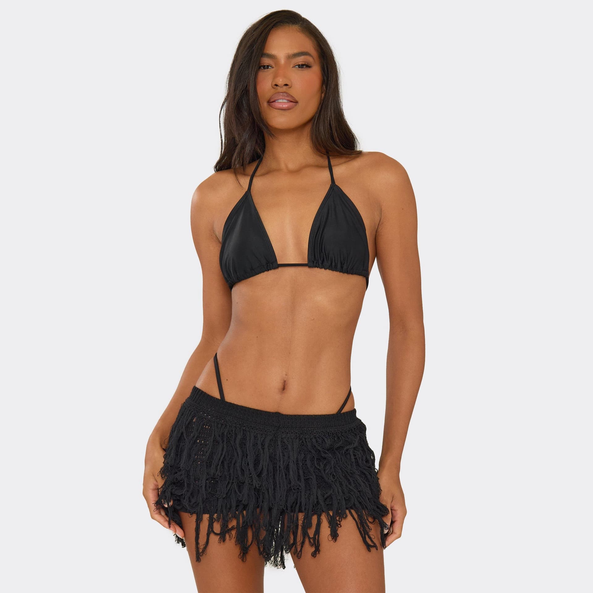 EGO EGO Black Knit Low Waist Fringe Mini Shorts