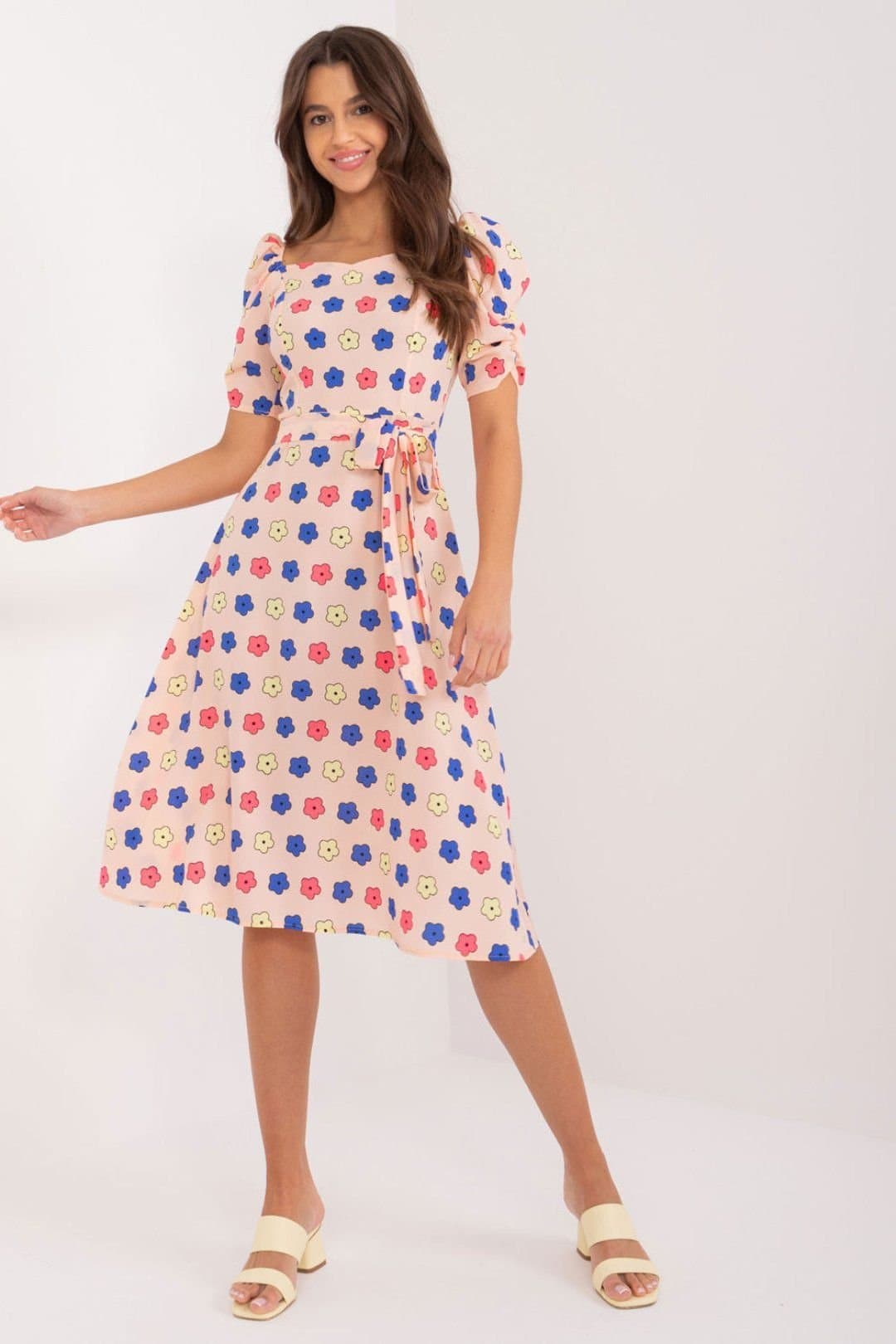 Love Lace Love Lace Women's Floral Flared Sweetheart Summer Puff Dress in Pink