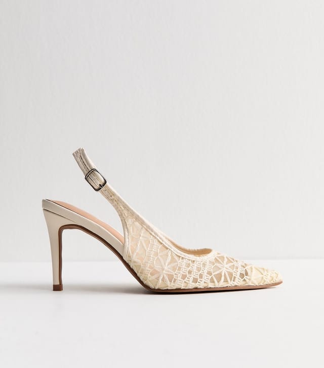 New Look Women's Off White Crochet Slingback Pumps Vegan New Look - 2