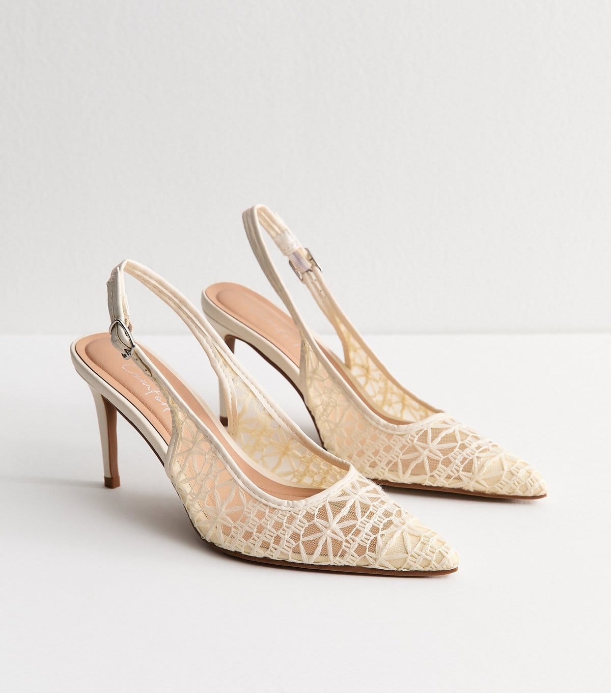 New Look Women's Off White Crochet Slingback Pumps Vegan New Look - 4