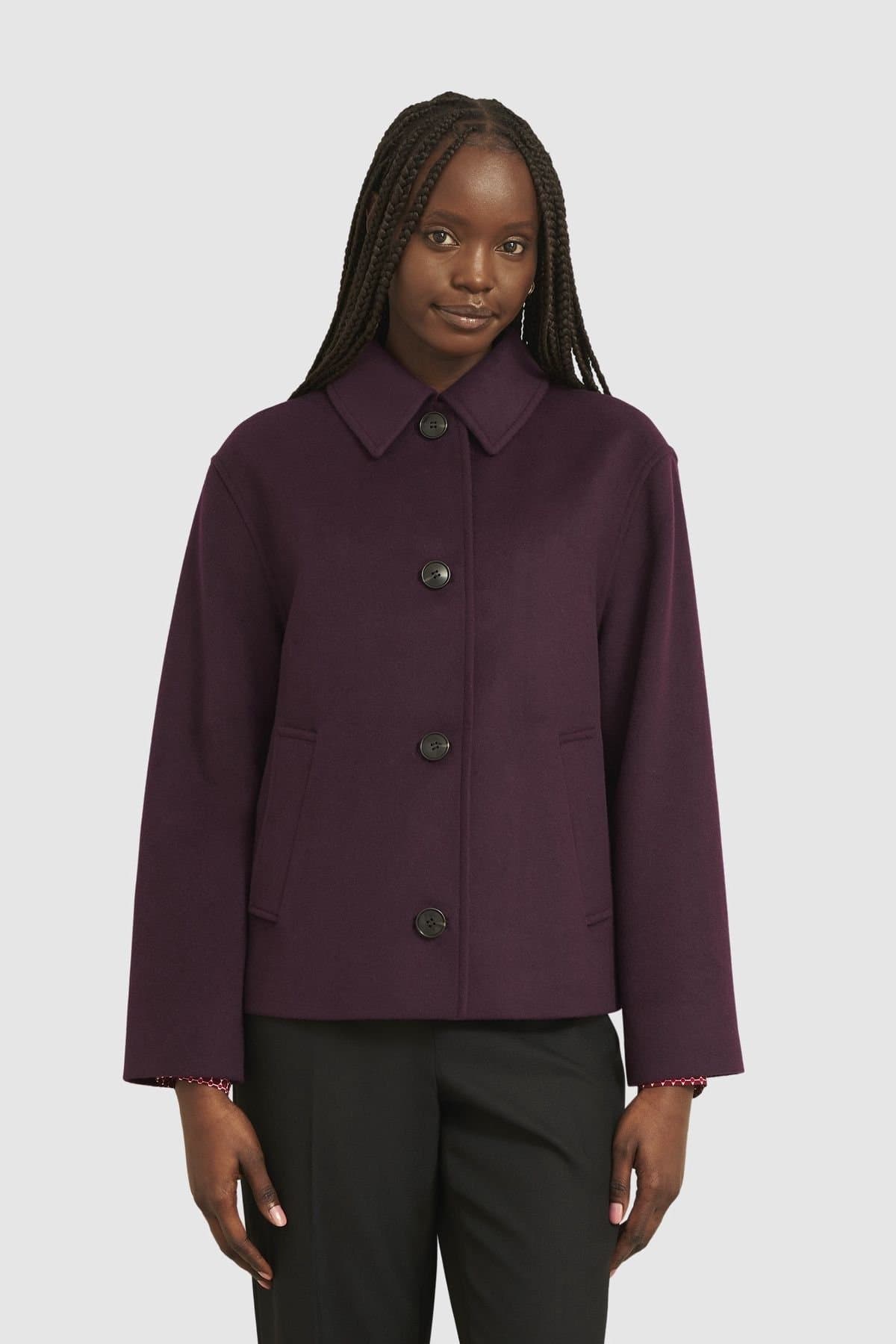 Hobbs London Hobbs London Women's Zoe Long Sleeve Collared Coat in Aubergine