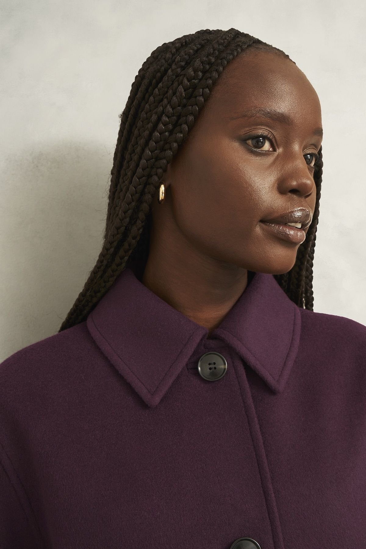 Hobbs London Hobbs London Women's Zoe Long Sleeve Collared Coat in Aubergine - 3