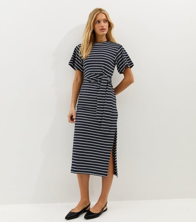 New Look Women's Blue Stripe Tie Waist Midi Dress New Look - 3